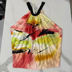 BCBGMaxazria NWT 100% Silk Shift Dress Abstract Print TieWaist Womens Small Mini